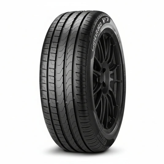 A black Pirelli UltraSport P tire mounted on a black multi-spoke alloy wheel, shown from a three-quarter angle on a white background.