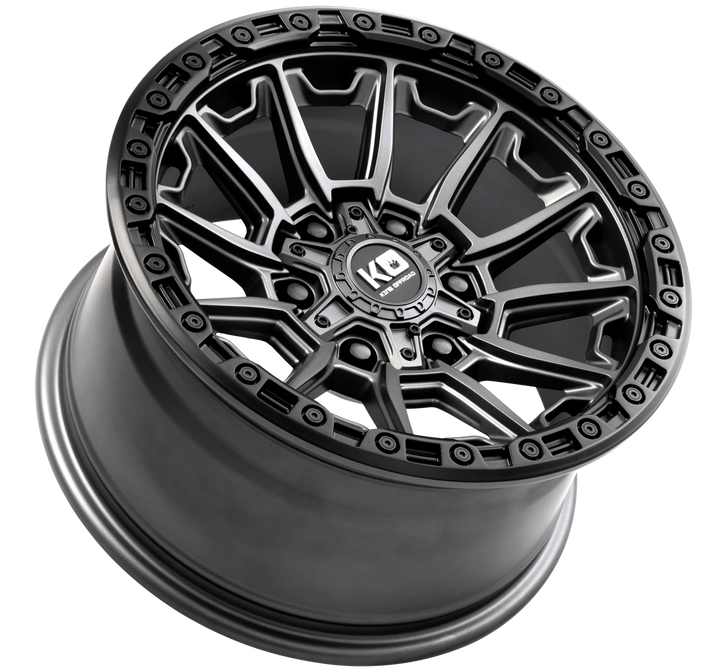 KING WARRIOR 18" - MATTE TITANIUM / BLACK BEAD RING - Front